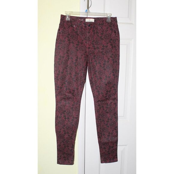 Y2K Cookie Johnson Floral print Skinny Women's pants Size 28 Black and Red - Picture 5 of 12